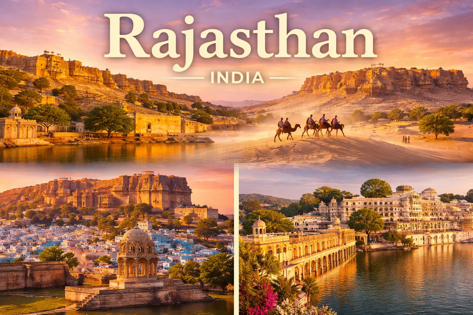 Royal forts and desert landscape of Rajasthan featuring Jaipur, Jaisalmer, Jodhpur and Udaipur