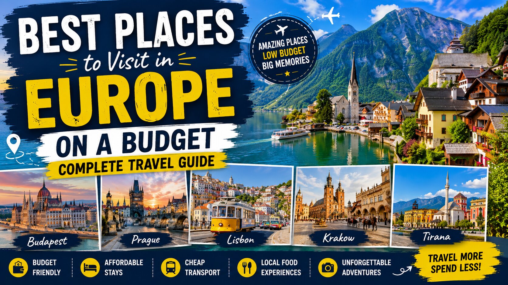 budget travel Europe affordable city destinations collage